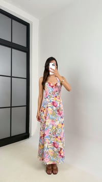 Floral Desenli Boyundan Bağlamalı Keten Elbise Gaus00515GausELBİSEGU1002208
