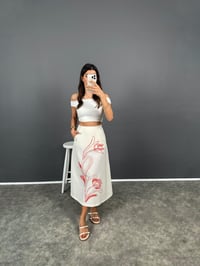 Whitney Kırmızı Çiçek Desenli Keten EtekGausETEKGU008381