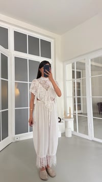 Beyaz Beli Lastikli Dantel Detaylı Pinterest Şalvar GAUS-01763GAUSPANTOLONGAUS-01763