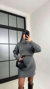 Antrasit Balıkçı Yaka Oversize Triko Elbise GAUS-00900GAUSELBİSEGAUS-00900