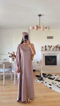 Pudra Pembe Bandanalı Tek Omuz Saten Elbise GAUS-01645GAUSELBİSEGAUS-01645