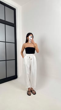 Beyaz Cepli Kuşaklı Balon Keten Pantolon Gaus00383GausPANTOLONGU1001894