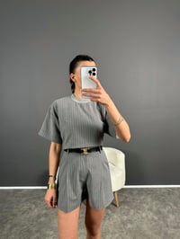Gri Çizgili Şort Tshirt İkili TakımGausTAKIMGU004720