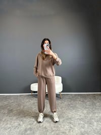 Emery Kahve Modal Kumaş Kapüşonlu Basic İkili TakımGausTAKIMGU004309