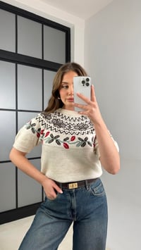 Acı Kahve Yumuşak Dokulu Desenli Kısa Kol Triko Kazak GAUS-01143GAUSKAZAKGAUS-01143