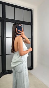 Buz Mavi Halter Yaka Tencel Denim Takım GAUS-01520GAUSTAKIMGAUS-01520