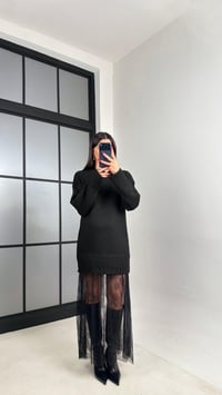 Siyah Dantel Detaylı Triko Elbise GAUS-001037GAUSELBİSEGAUS-001037