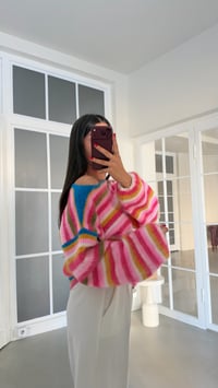 Pembe Kayık Yaka Şeritli Triko Kazak GAUS-02278GAUSKAZAKGAUS-02278