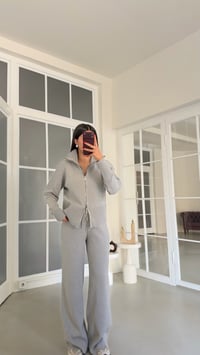 Gri Çift Fermuarlı Hırka Beli Lastikli Pantolon İkili Triko Takım GAUS-02169GAUSTAKIMGAUS-02169