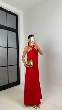 Kırmızı Bağlama Detaylı Saten Elbise Gaus00503GausELBİSEGU1002359