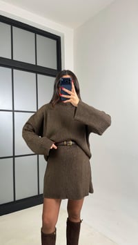 Kahve Şal Detaylı Hırka Kazak Beli Lastikli Etek Triko Takım GAUS-01039GAUSTAKIMGAUS-01039