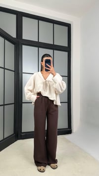 Acı Kahve Beli Lastikli Müslin Pantolon GAUS-01149GAUSPANTOLONGAUS-01149