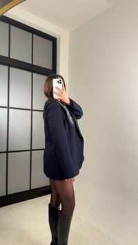 Lacivert Astarlı Vatkalı Fular Detaylı Blazer Ceket GAUS-00976GAUSCEKETGAUS-00976