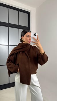 Kahve Şal Detaylı Triko Kazak GAUS-00524GAUS الكنزات GAUS-00524