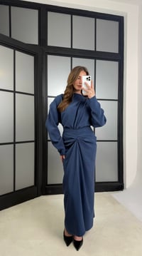 Indigo Mavi Drape Detaylı Etek Bluz Tencel Takım GAUS-01176GAUSTAKIMGAUS-01176