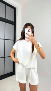 Beyaz Tshirt Şort İkili Modal Kumaş Takım Gaus00691GausTAKIMGU1002601