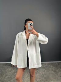 Muadil Beyaz Premium Keten Oversize CeketGausCEKETGU007288