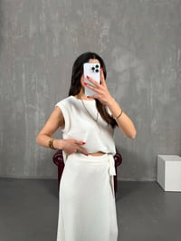 Krem Etekli Pantolon Sıfır Kol Triko Takım Gaus00174GausTAKIMGU1001402