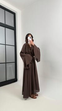 Acı Kahve Önü Bağlamalı Kuşaklı Astarlı Vual Kumaş Elbise Gaus00344GausELBİSEGU1001802