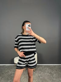 Siyah Çizgili Triko Şort Takım GausTAKIMGU004688