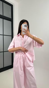 Pembe Yarım Kol Cepli Gömlek Beli Lastikli Pantolon Yarım Astarlı Pamuk Karışımlı Takım Gaus00356  GausTAKIMGU1001824