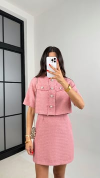 Pembe Düğme Detaylı Ceket Elbise İkili Tüvit Takım GAUS-0048GAUSTAKIMGAUS-0048