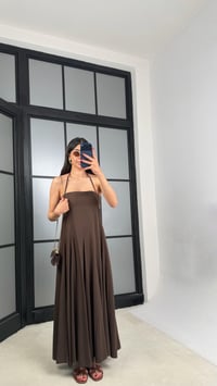 Acı Kahve Boyundan Bağlamalı Tencel Elbise GAUS-01516GAUSELBİSEGAUS-01516