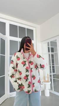 Pembe Gül Desenli Fermuarlı Polar Sweatshirt GAUS-01916 GAUS-02283GAUSSWEATSHIRTGAUS-02283