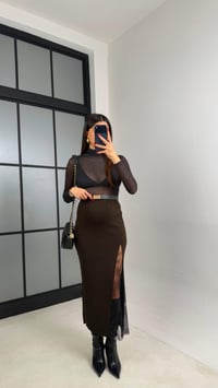 Kahve Dantel Yırtmaç Detaylı Triko Etek GAUS-00945GAUSETEKGAUS-00945