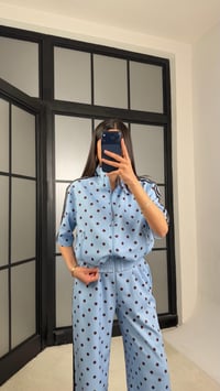 Mavi Ceket Beli Lastikli Pantolon Puantiye Desenli Tasarım Takım GAUS-01432GAUSTAKIMGAUS-01432