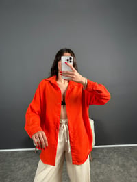 Daria Nar Çiçeği Keten Oversize GömlekGausGÖMLEKGU007110