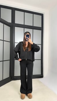 Siyah Kapüşonlu Hırka Beli Lastikli Pantolon İkili Triko Takım GAUS-01184GAUSTAKIMGAUS-01184