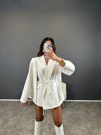 Marisol Premium Beyaz Bağlamalı Astarlı Blazer CeketGausCEKETGU004398