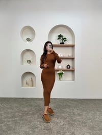 Arnes Kahve Fitilli Bisiklet Yaka Yandan Yırtmaçlı Triko Elbise GausELBİSEGU00903690