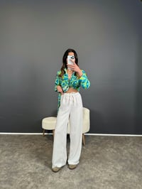 Nun Beyaz Keten Beli Lastikli Pantolon GausPANTOLONGU004653