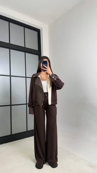 Acı Kahve Çıtçıt Düğmeli Ceket Pantolon Paraşüt Kumaş Detaylı Modal Takım GAUS-01075GAUSTAKIMGAUS-01075