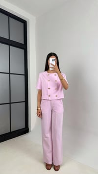 Pembe Önü Düğmeli Astarlı Yelek Cepli Pantolon İkili Keten Takım Gaus00670GausTAKIMGU1002547