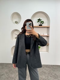 Melins Antrasit Çizgili Astarlı Sakallı Blazer CeketGausCEKETGU00903576
