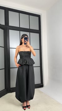 Siyah Balon Bluz Beli Lastikli Şalvar Pantolon İkili Premium Takım GAUS-01569GAUSTAKIMGAUS-01569
