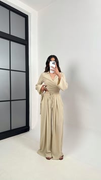 Taş Bağlamalı Üst Beli Lastikli Pantolon Bürümcük Takım Gaus00389 GausTAKIMGU1001908
