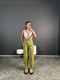 Lovas Yağ Yeşili Lux Kalite Keten Pantolon GausPANTOLONGU004583