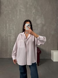 Vory Bordo Çizgili Beyaz Oversize GömlekGausGÖMLEKGU00904420