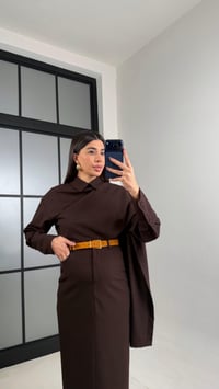 Acı Kahve Manşet Kol Yakası Şallı Gömlek Etek Muadil Takım GAUS-01053 GAUS-01102GAUSTAKIMGAUS-01102