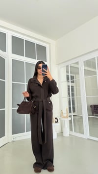 Acı Kahve Kuşaklı Fermuarlı Hırka Beli Lastikli Cepli Pantolon İkili Triko Takım GAUS-02072GAUSTAKIMGAUS-02072