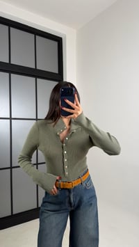 Haki Çıtçıt Düğmeli Triko Kazak GAUS-00780GAUSKAZAKGAUS-00780