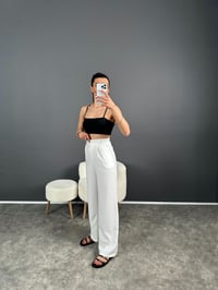 Vive Beyaz Keten Arkası Lastikli Pantolon GausPANTOLONGU007289