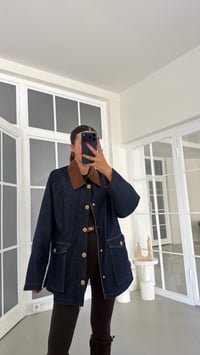 Lacivert Kadife Yaka Ekose Astarlı Denim Premium Ceket GAUS-01888GAUS السترات  GAUS-01888