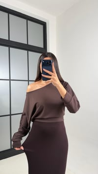 Acı Kahve Kayık Yaka Modal Kumaş Bluz GAUS-00795GAUSBLUZGAUS-00795