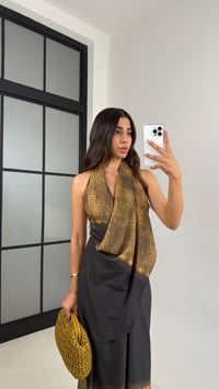 Çok Renkli Halter Yaka Desenli Tasarım Elbise GAUS-0083GAUSELBİSEGAUS-0083