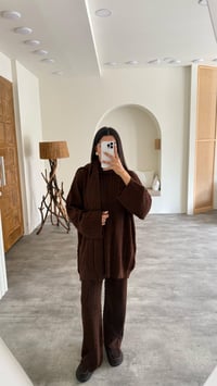 Kahve Kazak Atkı Beli Lastikli Pantolon 3'lü Örgü Kumaş Takım GAUS-00212GAUSSuitsGAUS-00212